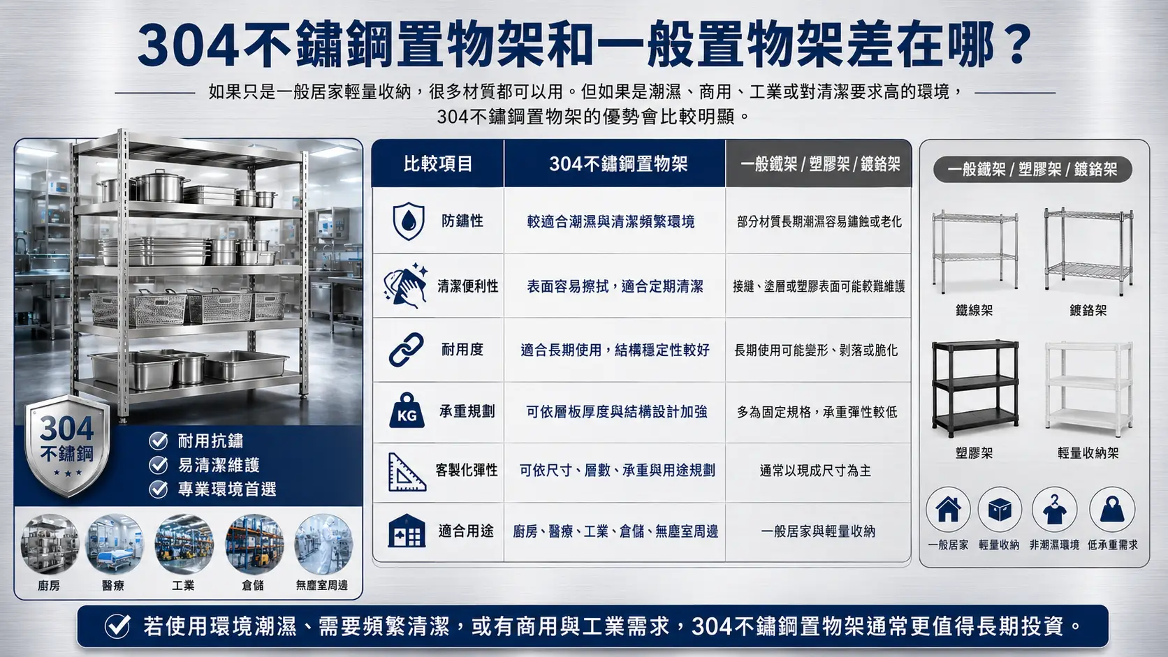304不鏽鋼置物架和一般置物架差在哪？