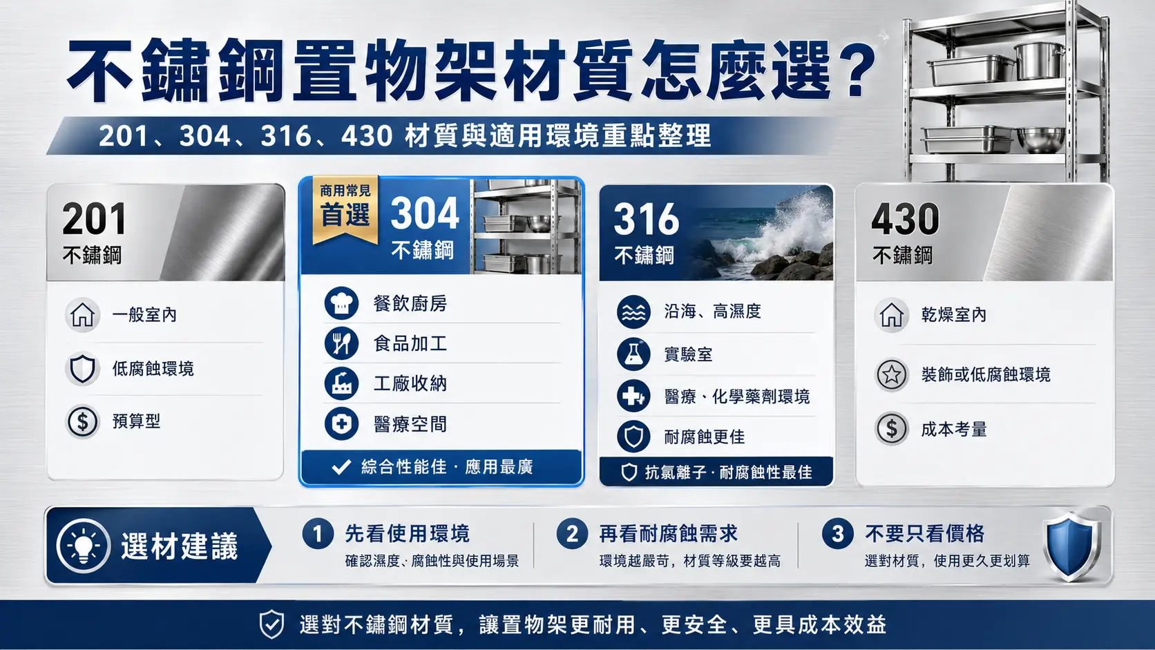 不鏽鋼置物架材質怎麼選？