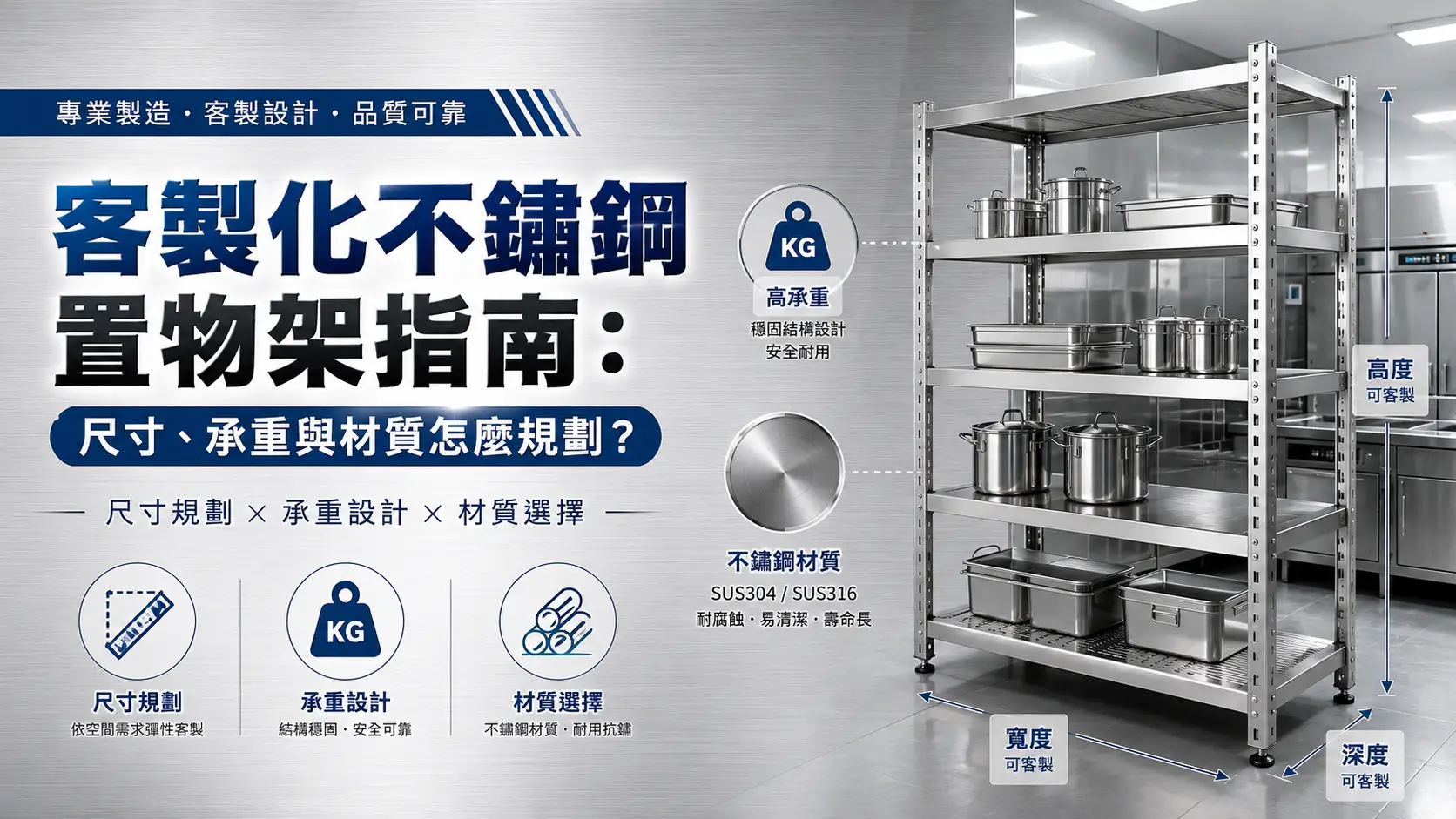 客製化不鏽鋼置物架指南:尺寸、承重與材質怎麼規劃?