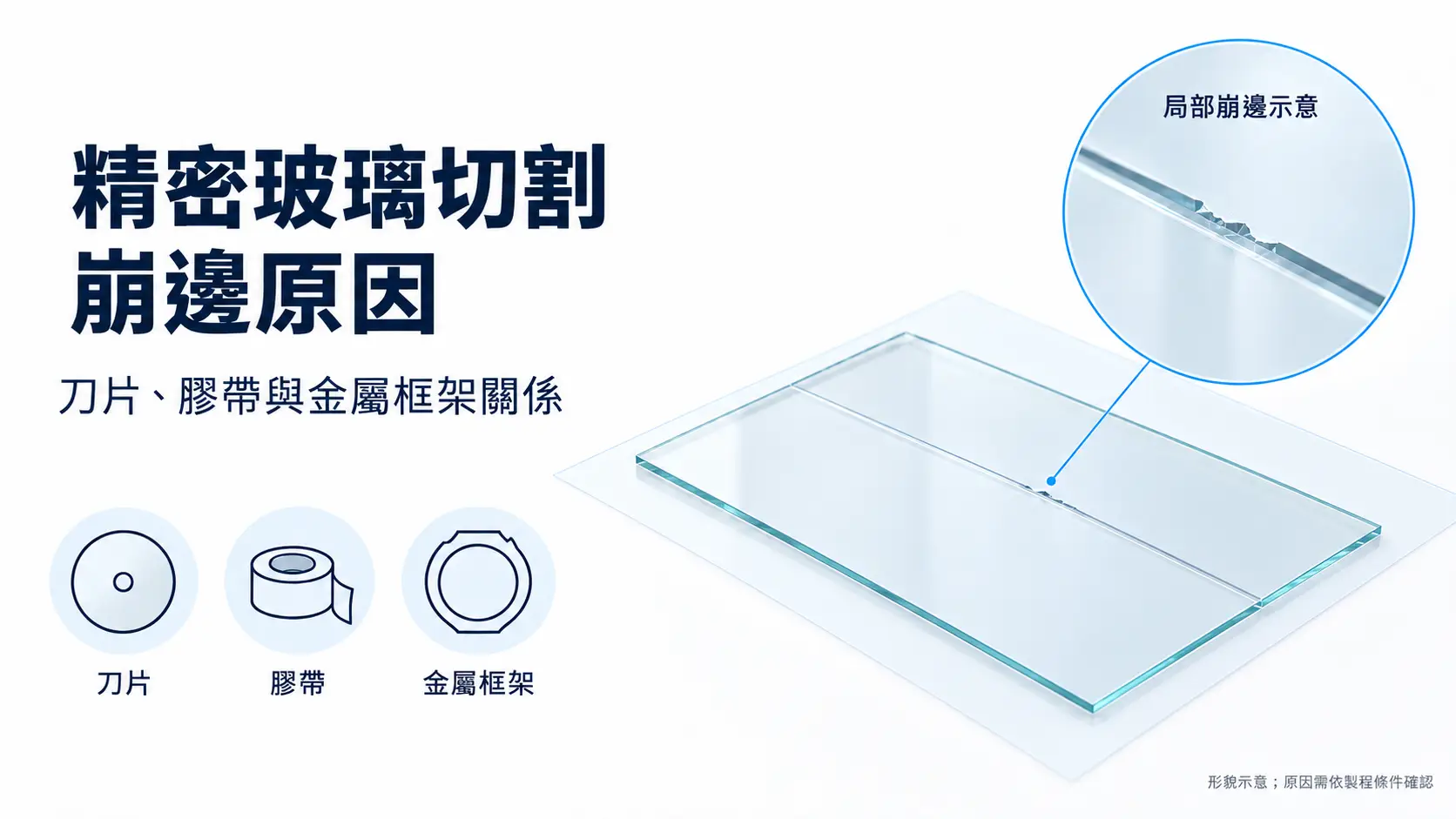 精密玻璃切割崩邊原因｜刀片、膠帶與金屬框架關係